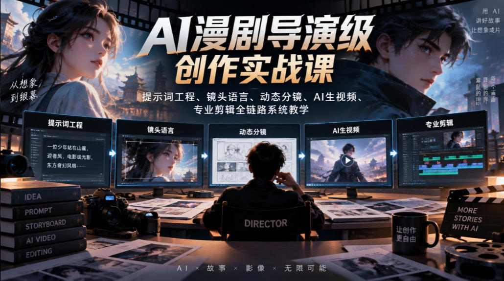 AI漫剧导演级创作实战课｜提示词工程、镜头语言、动态分镜、AI生视频、专业剪辑全链路系统教学 - 臻优资源网