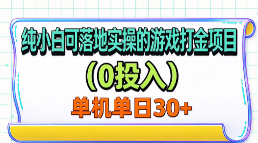 纯小白可落地实操的游戏打金项目（0投入）单机单号30+ - 臻优资源网