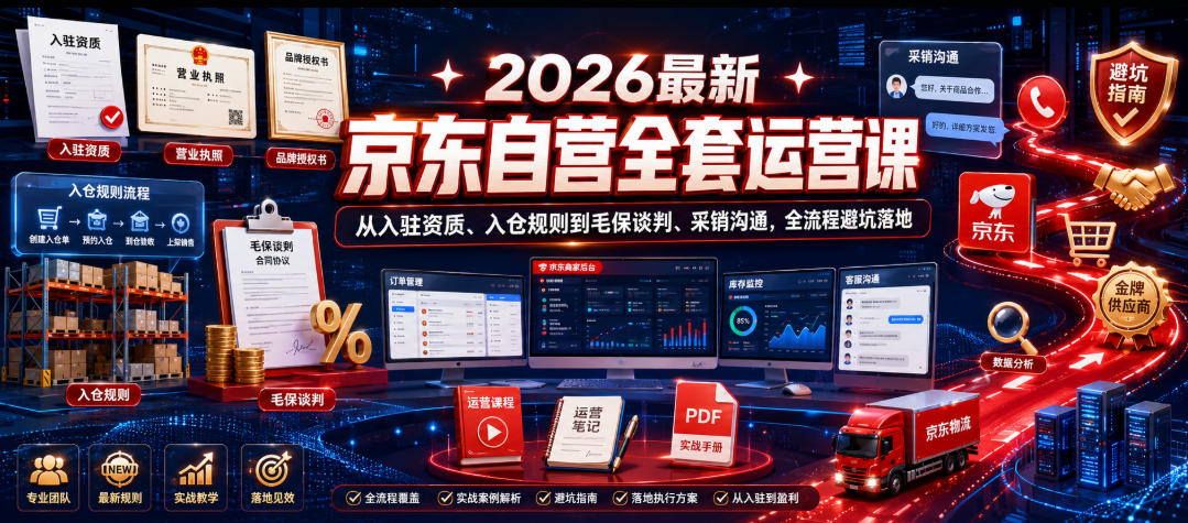 2026最新京东自营全套运营课，从入驻资质、入仓规则到毛保谈判、采销沟通，全流程避坑落地 - 臻优资源网