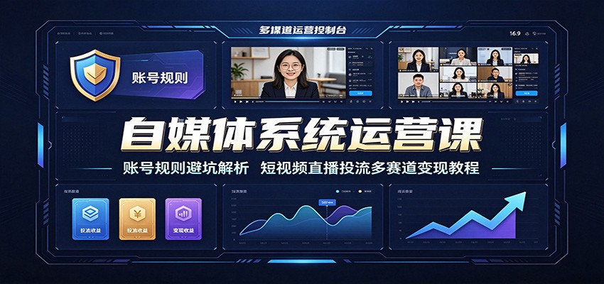 自媒体系统运营课:账号规则避坑解析,短视频直播投流多赛道变现教程 - 臻优资源网