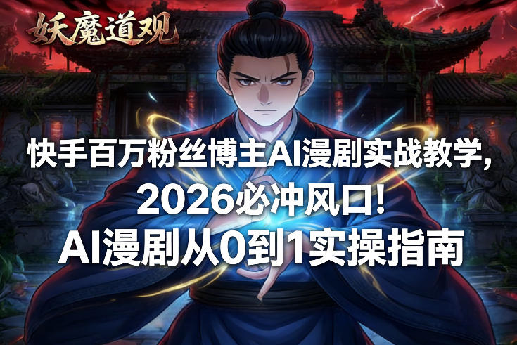 快手百万粉丝博主AI漫剧实战教学，2026必冲风口！AI漫剧从0到1实操指南 - 臻优资源网