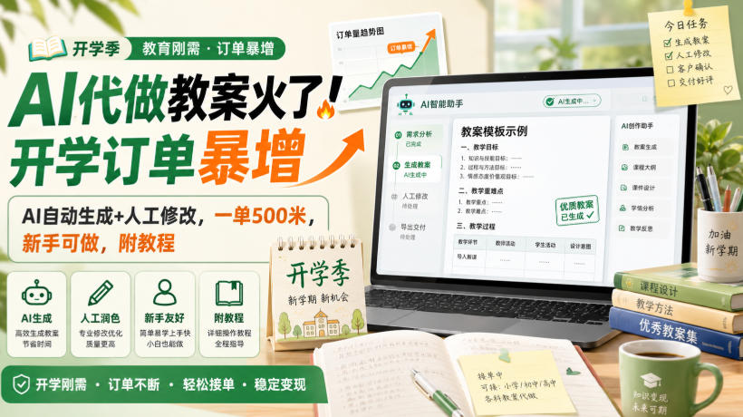 AI代做教案火了！开学订单暴增，AI自动生成+人工修改，一单500米，新手可做，附教程【揭秘】 - 臻优资源网
