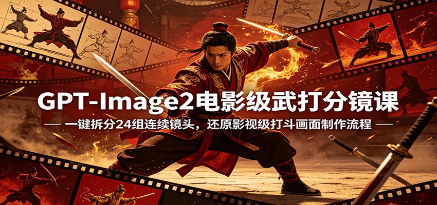 GPT-Image2电影级武打分镜课:一键拆分24组连续镜头,还原影视级打斗画面制作流程 - 臻优资源网