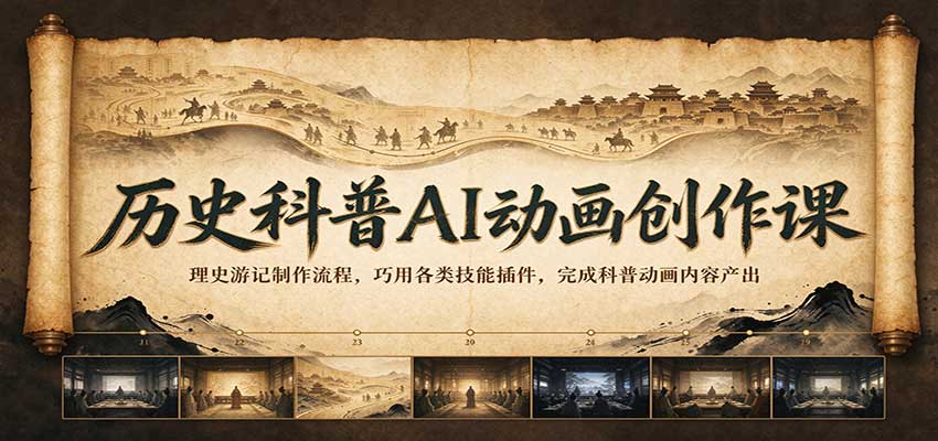 历史科普AI动画创作课：理史游记制作流程，巧用各类技能插件，完成科普动画内容产出 - 臻优资源网