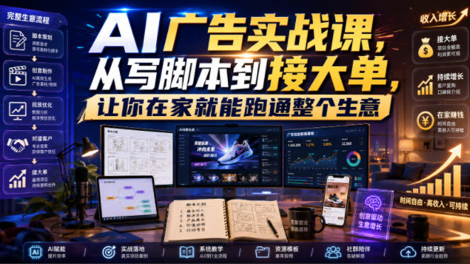 AI广告实战课，从写脚本到接大单，让你在家就能跑通整个生意【原创双语字幕】 - 臻优资源网