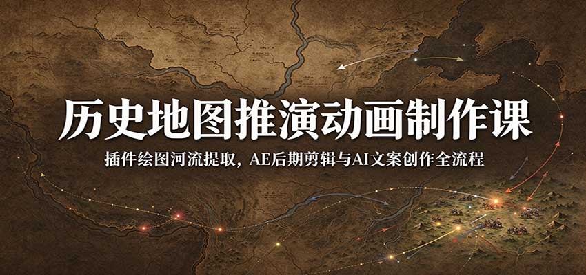 历史地图推演动画制作课：插件绘图河流提取，AE后期剪辑与AI文案创作全流程 - 臻优资源网