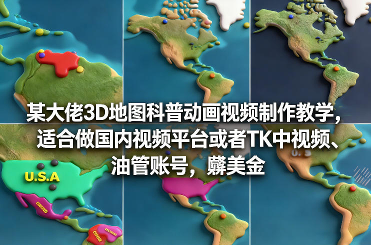 某大佬3D地图科普动画视频制作教学，适合做国内视频平台或者TK中视频、油管账号，賺美金 - 臻优资源网