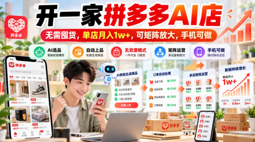 开一家拼多多AI店，无需囤货，单店月入1w+，可矩阵放大，手机可做【揭秘】 - 臻优资源网