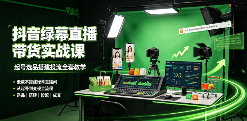 某社群抖音绿幕直播带货实战课，起号选品搭建投流全套教学，低成本搭建绿幕直播间 - 臻优资源网