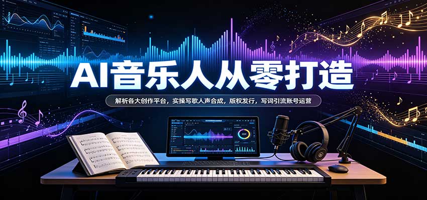 AI音乐人从零打造：解析各大创作平台，实操写歌人声合成，版权发行，写词引流账号运营 - 臻优资源网