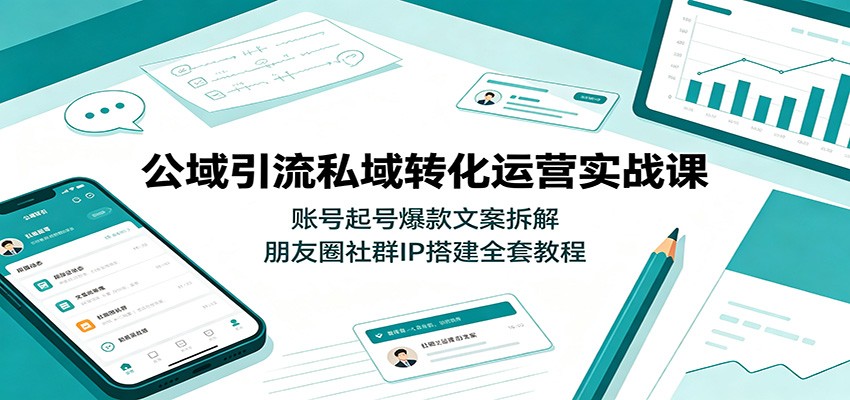 公域引流私域转化运营实战课：账号起号爆款文案拆解，朋友圈社群IP搭建全套教程 - 臻优资源网