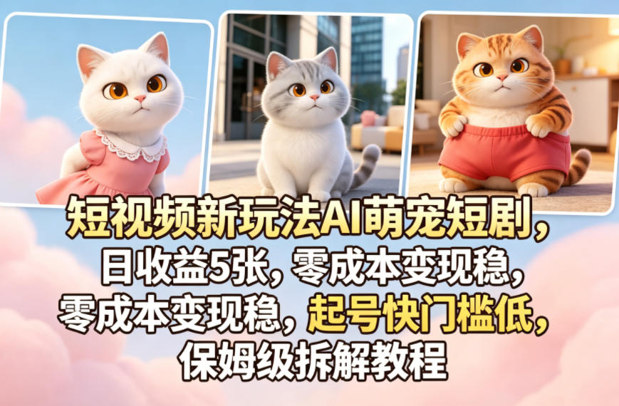 短视频新玩法AI萌宠短剧，日收益5张，零成本变现稳，起号快门槛低，保姆级拆解教程 - 臻优资源网