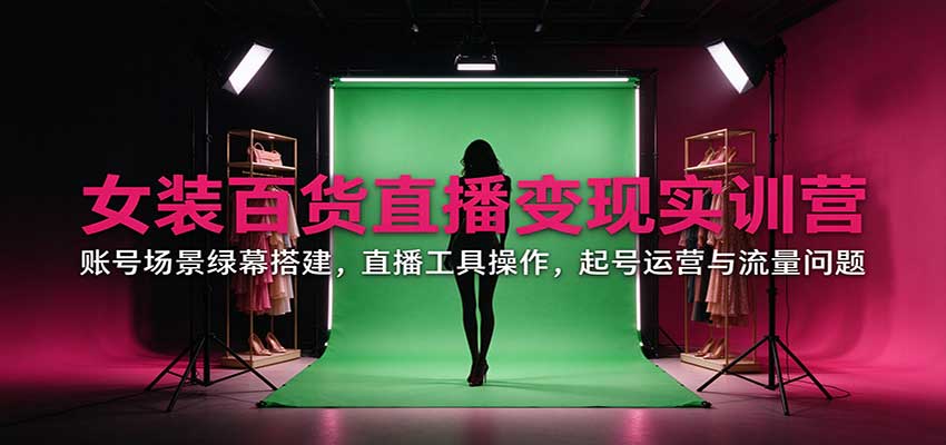 女装百货直播变现实训营：账号场景绿幕搭建，直播工具操作，起号运营与流量问题 - 臻优资源网