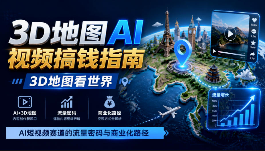 3D地图AI视频搞钱指南，3D地图看世界，AI短视频赛道的流量密码与商业化路径【文档】 - 臻优资源网