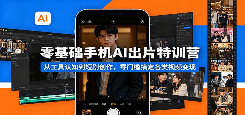 零基础手机AI出片特训营：从工具认知到短剧创作，零门槛搞定各类视频变现 - 臻优资源网