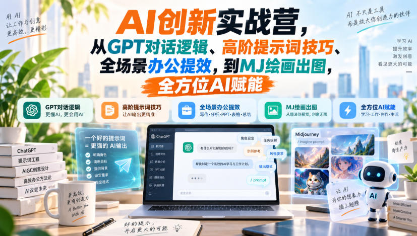 AI创新实战营，从GPT对话逻辑、高阶提示词技巧、全场景办公提效，到MJ绘画出图，全方位AI赋能 - 臻优资源网