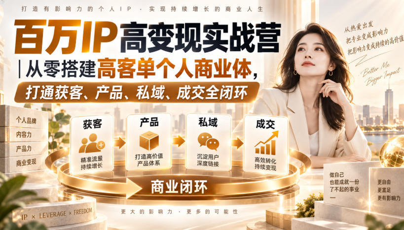 百万IP高变现实战营｜从零搭建高客单个人商业体，打通获客、产品、私域、成交全闭环​ - 臻优资源网