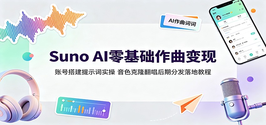 Suno AI零基础作曲变现：账号搭建提示词实操，音色克隆翻唱后期分发落地教程 - 臻优资源网