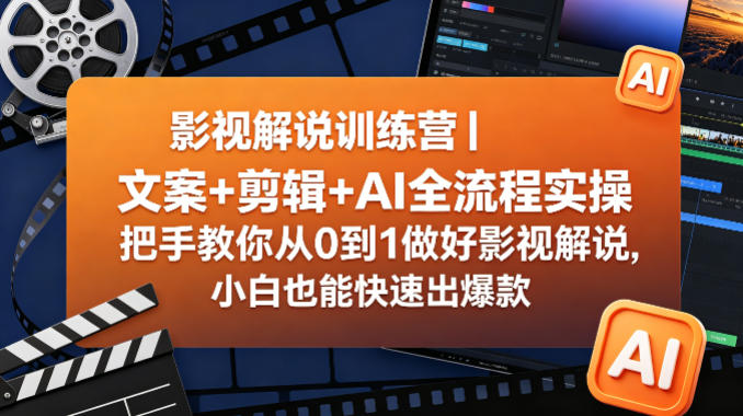 影视解说训练营｜文案+剪辑+AI全流程实操，把手教你从0到1做好影视解说，小白也能快速出爆款 - 臻优资源网