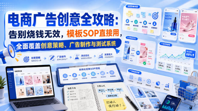 电商广告创意全攻略：告别烧钱无效，模板SOP直接用，全面覆盖创意策略、广告制作与测试系统【原创双语字幕】 - 臻优资源网