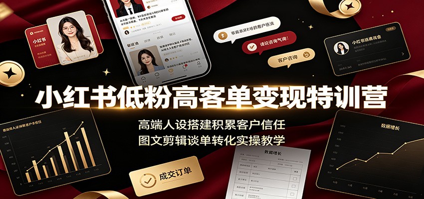 小红书低粉高客单变现特训营：高端人设搭建积累客户信任，图文剪辑谈单转化实操教学 - 臻优资源网