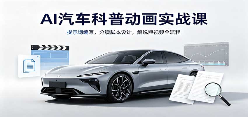 AI汽车科普动画实战课：提示词编写，分镜脚本设计，解说短视频全流程 - 臻优资源网