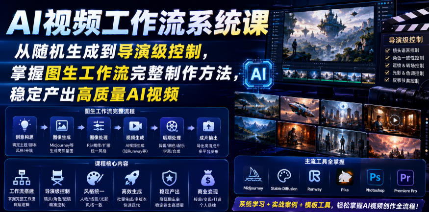 AI视频工作流系统课，从随机生成到导演级控制，掌握图生工作流完整制作方法，稳定产出高质量AI视频 - 臻优资源网