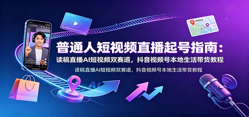 普通人短视频直播起号指南：读稿直播AI短视频双赛道，抖音视频号本地生活带货教程 - 臻优资源网