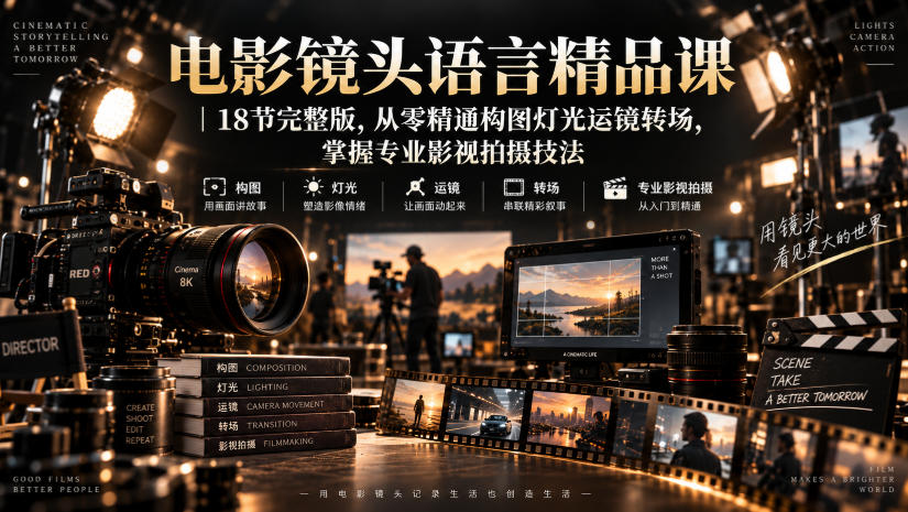 电影镜头语言精品课｜18节完整版，从零精通构图灯光运镜转场，掌握专业影视拍摄技法 - 臻优资源网
