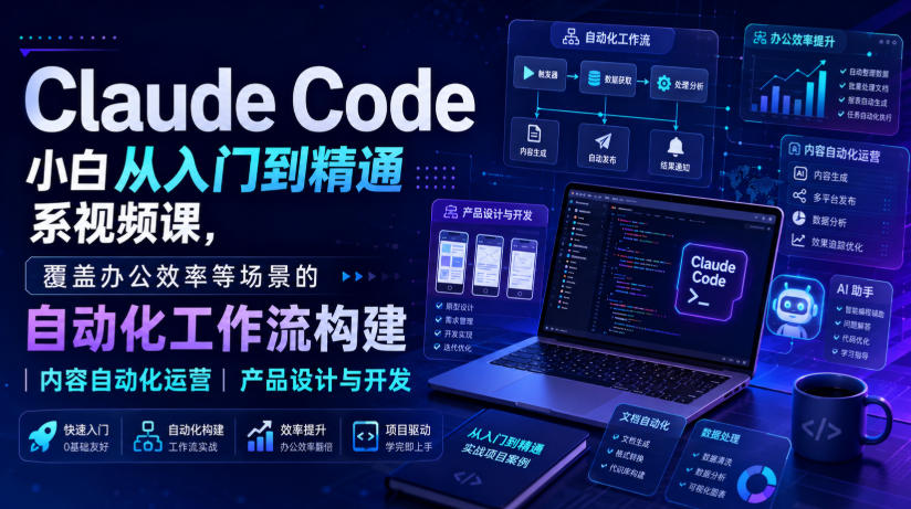 Claude Code小白从入门到精通系视频课，覆盖办公效率等场景的自动化工作流构建|内容自动化运营|产品设计与开发 - 臻优资源网