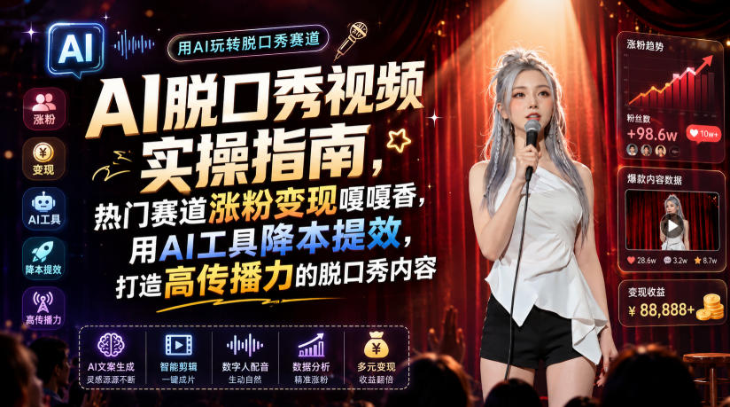 AI脱口秀视频实操指南，热门赛道涨粉变现嘎嘎香，用AI工具降本提效，打造高传播力的脱口秀内容 - 臻优资源网
