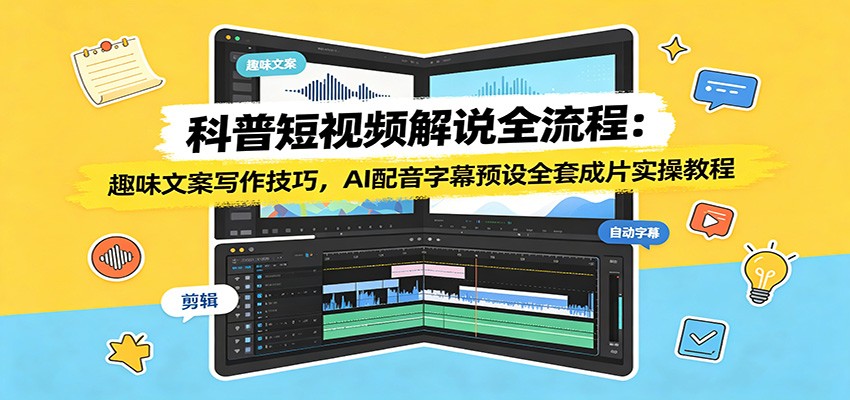 科普短视频解说全流程：趣味文案写作技巧，AI配音字幕预设全套成片实操教程 - 臻优资源网