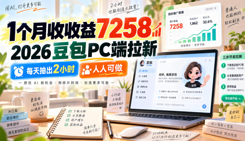 1个月收收益7258，2026豆包PC端拉新，每天抽出2小时，人人可做 - 臻优资源网