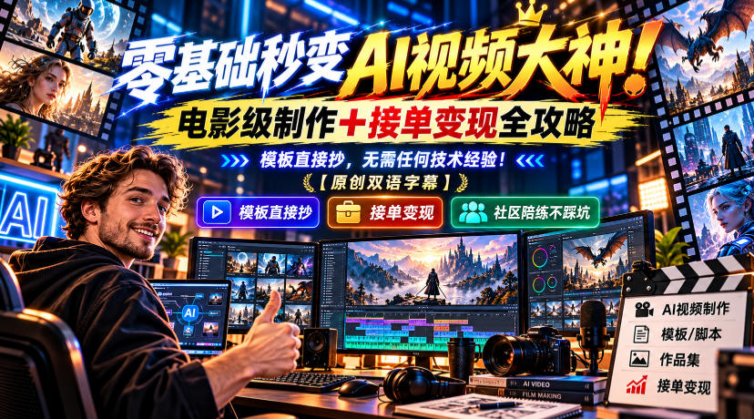 零基础秒变AI视频大神！电影级制作+接单变现全攻略，模板直接抄，无需任何技术经验！【原创双语字幕】 - 臻优资源网