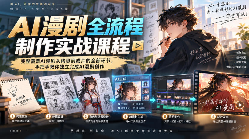 AI漫剧全流程制作实战课程，完整覆盖AI漫剧从构思到成片的全部环节，手把手教你独立完成AI漫剧创作 - 臻优资源网