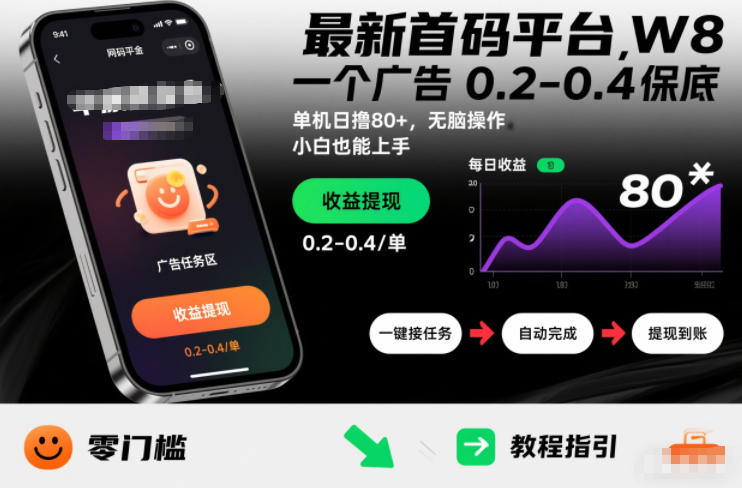 最新首码平台，一个广告 0.2-0.4 保底，单机日撸80+，可矩阵无脑操作，小白也能上手【揭秘】 - 臻优资源网
