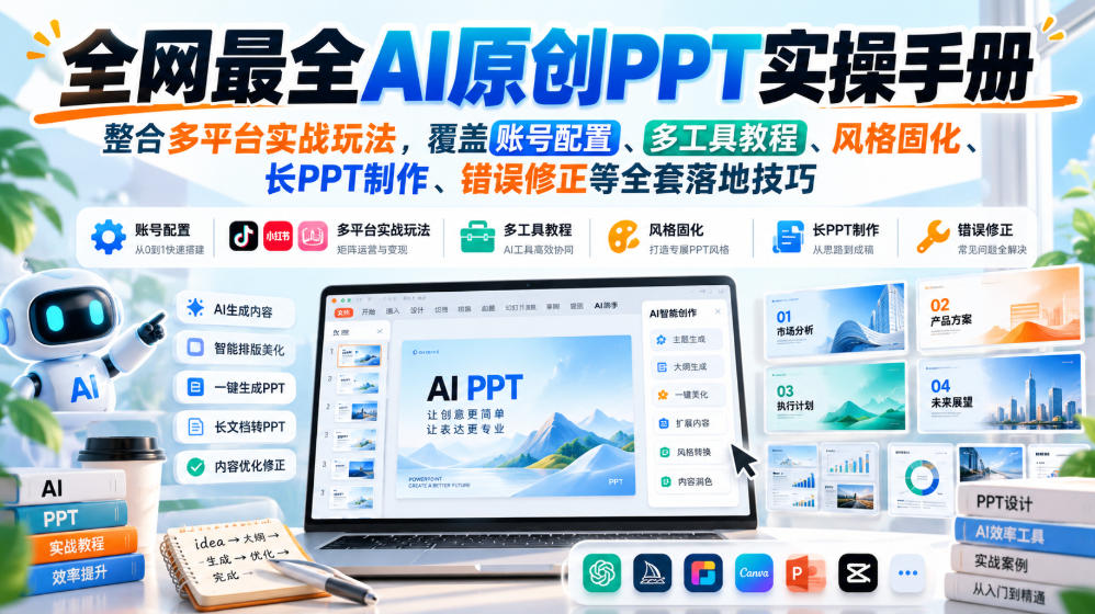 全网最全AI原创PPT实操手册，整合多平台实战玩法，覆盖账号配置、多工具教程、风格固化、长PPT制作、错误修正等全套落地技巧 - 臻优资源网