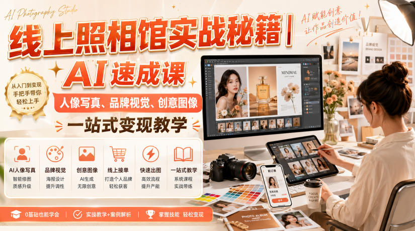 线上照相馆实战秘籍｜AI速成课，人像写真、品牌视觉、创意图像一站式变现教学 - 臻优资源网