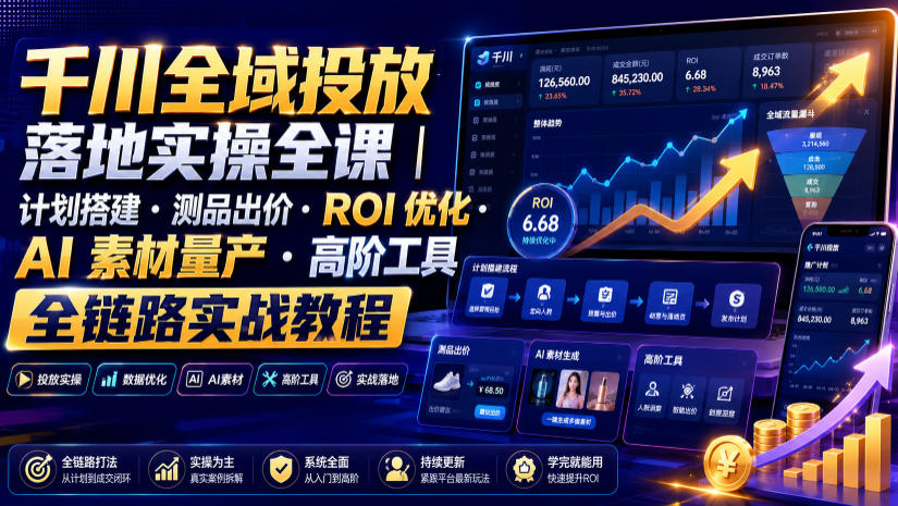 千川全域投放落地实操全课｜计划搭建・测品出价・ROI优化・AI素材量产・高阶工具全链路实战教程 - 臻优资源网