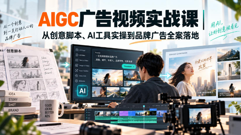 AIGC广告视频实战课｜从创意脚本、AI工具实操到品牌广告全案落地 - 臻优资源网