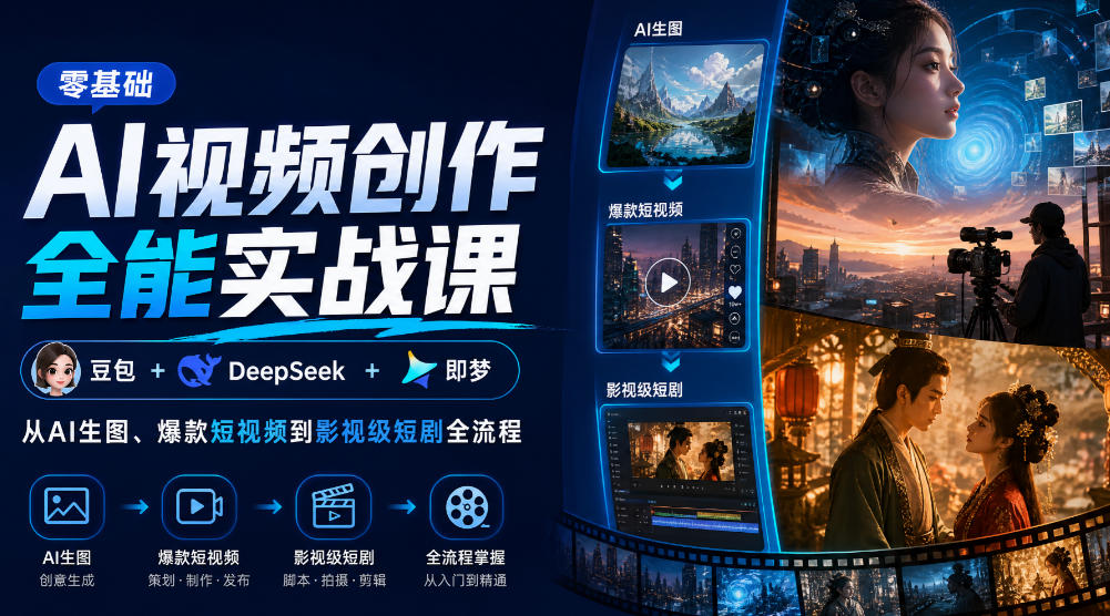 零基础AI视频创作全能实战课｜豆包+DeepSeek+即梦，从AI生图、爆款短视频到影视级短剧全流程 - 臻优资源网