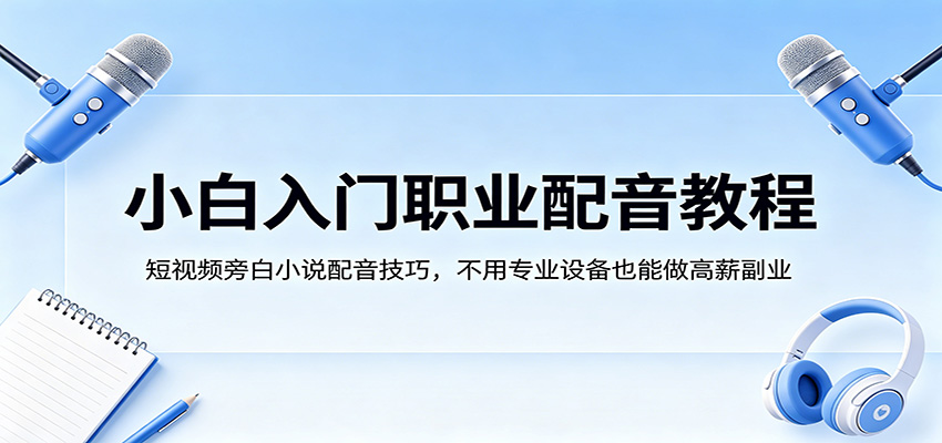 小白入门职业配音教程，短视频旁白小说配音技巧，不用专业设备也能做高薪副业 - 臻优资源网