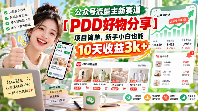 公众号流量主新赛道【PDD好物分享】，项目简单，新手小白也能10天收益3k+ - 臻优资源网