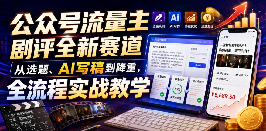 公众号流量主剧评全新赛道,从选题、AI写稿到降重,全流程实战教学 - 臻优资源网