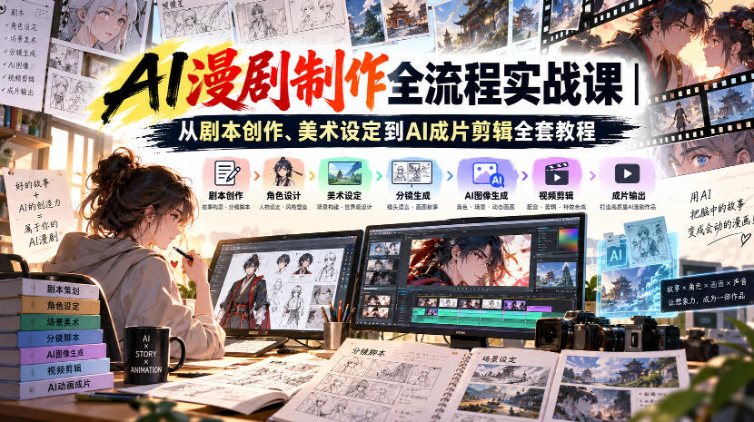 AI漫剧制作全流程实战课｜从剧本创作、美术设定到AI成片剪辑全套教程​ - 臻优资源网