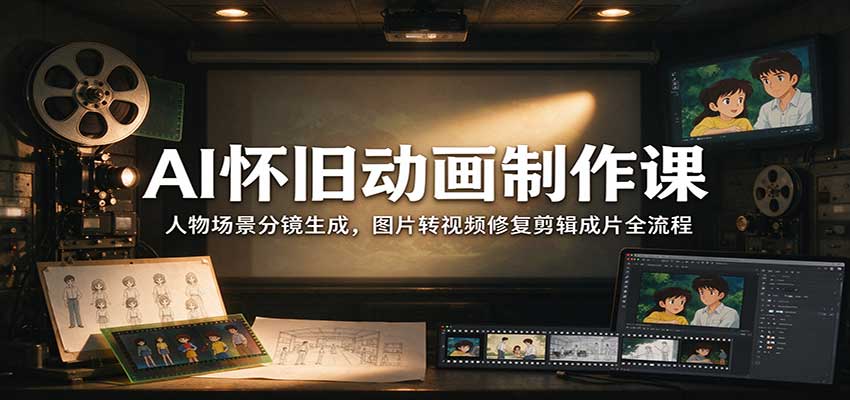 AI怀旧动画制作课：人物场景分镜生成，图片转视频修复剪辑成片全流程 - 臻优资源网