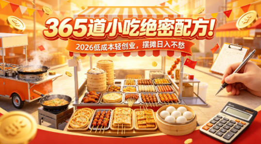 365道小吃绝密配方！2026低成本轻创业，摆摊日入不愁 - 臻优资源网