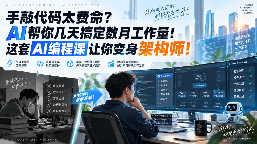 手敲代码太费命？AI帮你几天搞定数月工作量！这套AI编程课让你变身架构师！【原创双语字幕】 - 臻优资源网