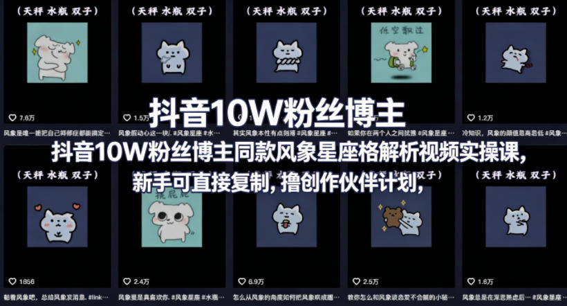 抖音10W粉丝博主同款星座性格解析视频实操课，新手可直接复制，撸创作伙伴计划，分成计划等 - 臻优资源网