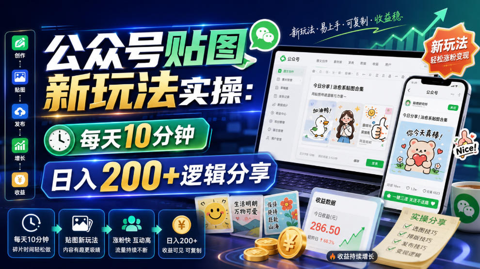 公众号贴图新玩法实操，每天10分钟，日入200+逻辑分享 - 臻优资源网